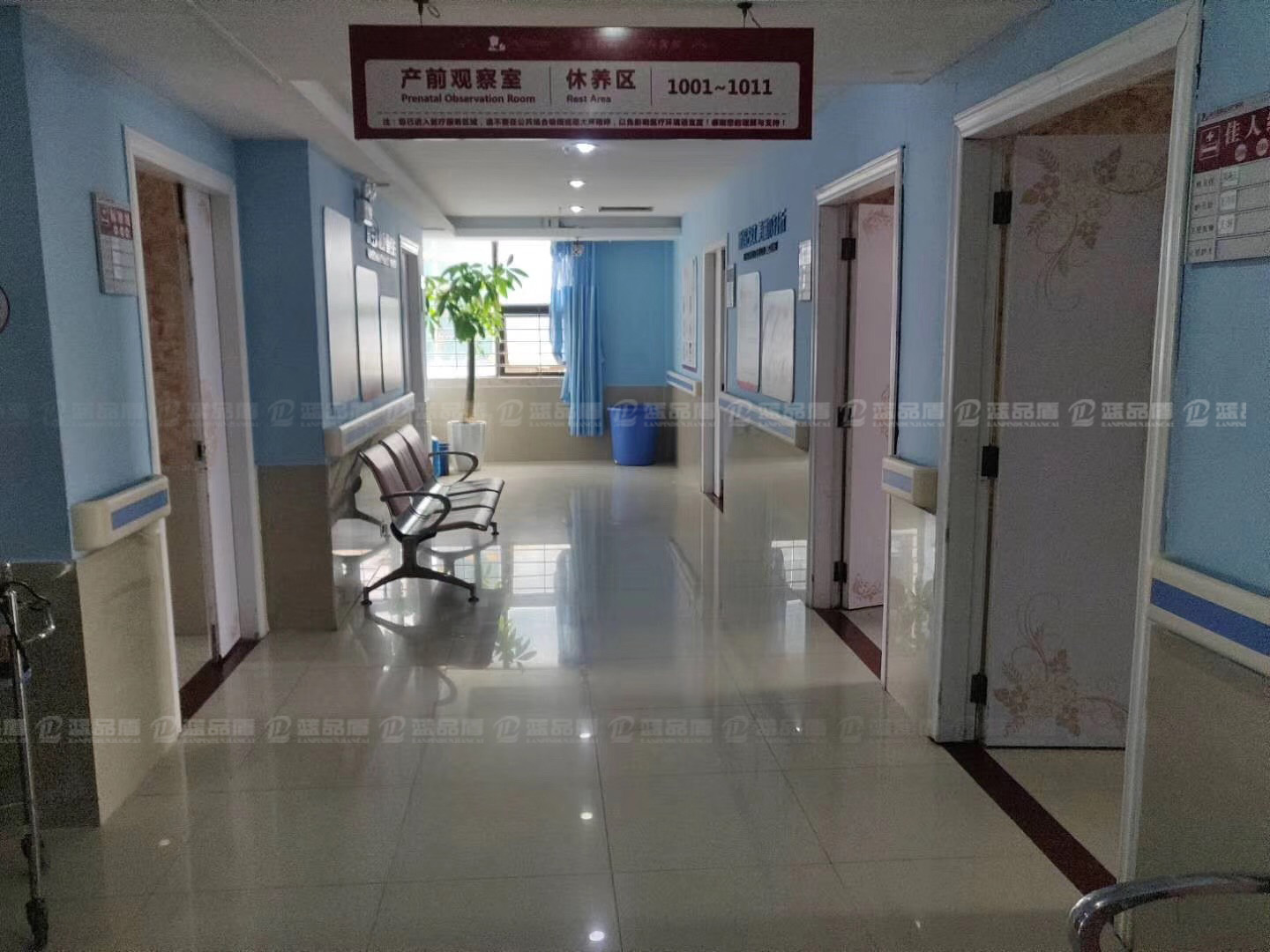 湛江和家宝妇产医院里的走廊扶手,不同颜色搭配不同区域